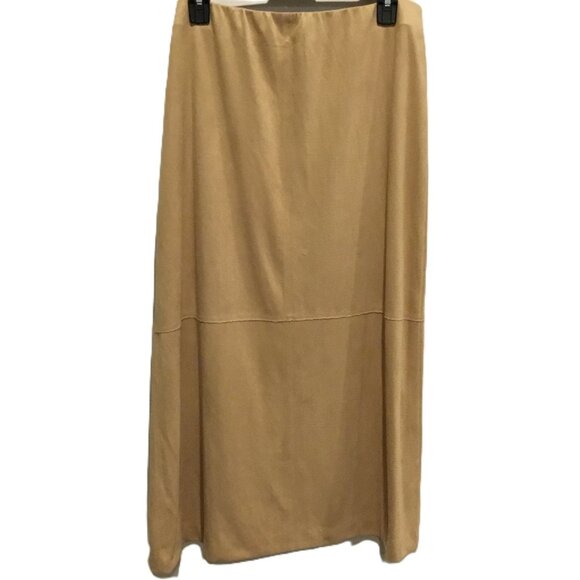 Vintage Finity Faux Suede Midi Skirt Camel Tan XL – Y2K Quiet Luxury Minimalist - Picture 2 of 8